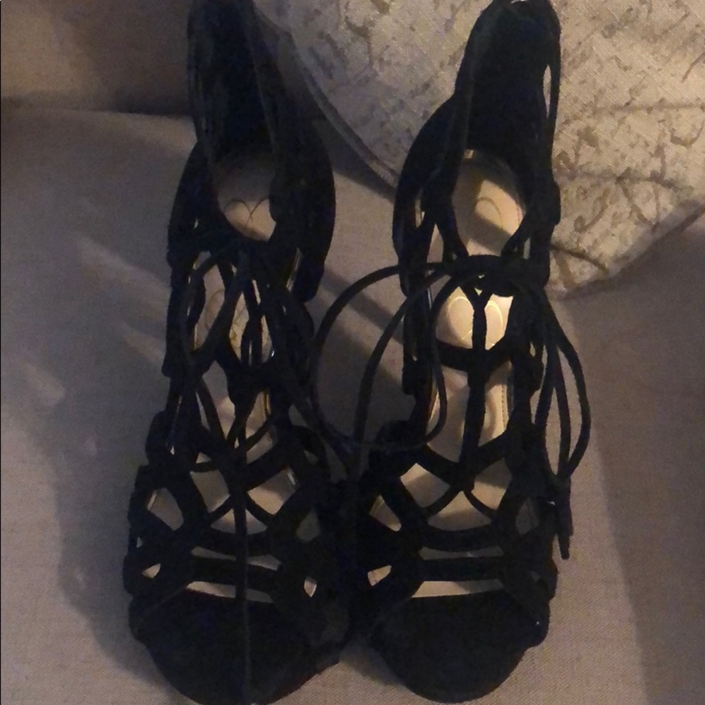 Black suede strappy sandals